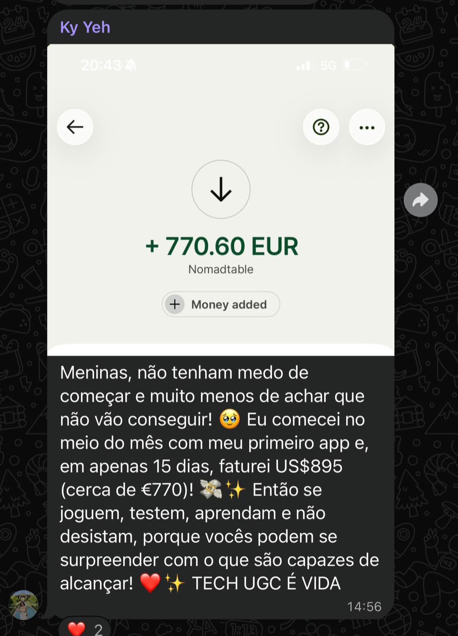 Depoimento da Ky Yeh faturando 770,60 EUR em 15 dias